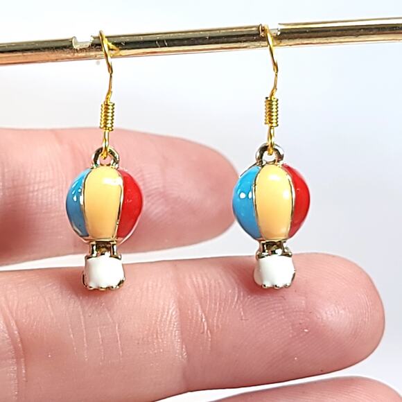 Hot Air Balloon Earrings, Colorful Enamel Dangle Earrings, Fun Travel Jewelry - Picture 6 of 10
